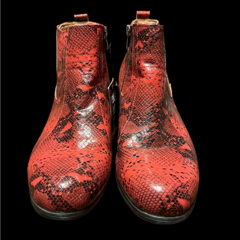 Krazy Shoe Artist Cuban Red Snake Print Ankle Heel Boot Size 12